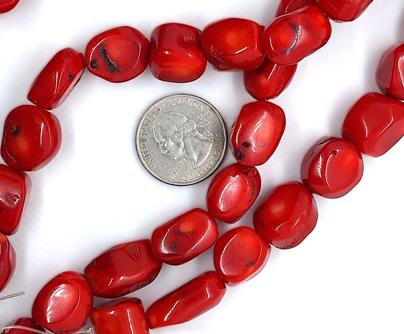 26-30x16mm Red Coral Dyed Nugget Gemstone Beads 8-Inch Strand
