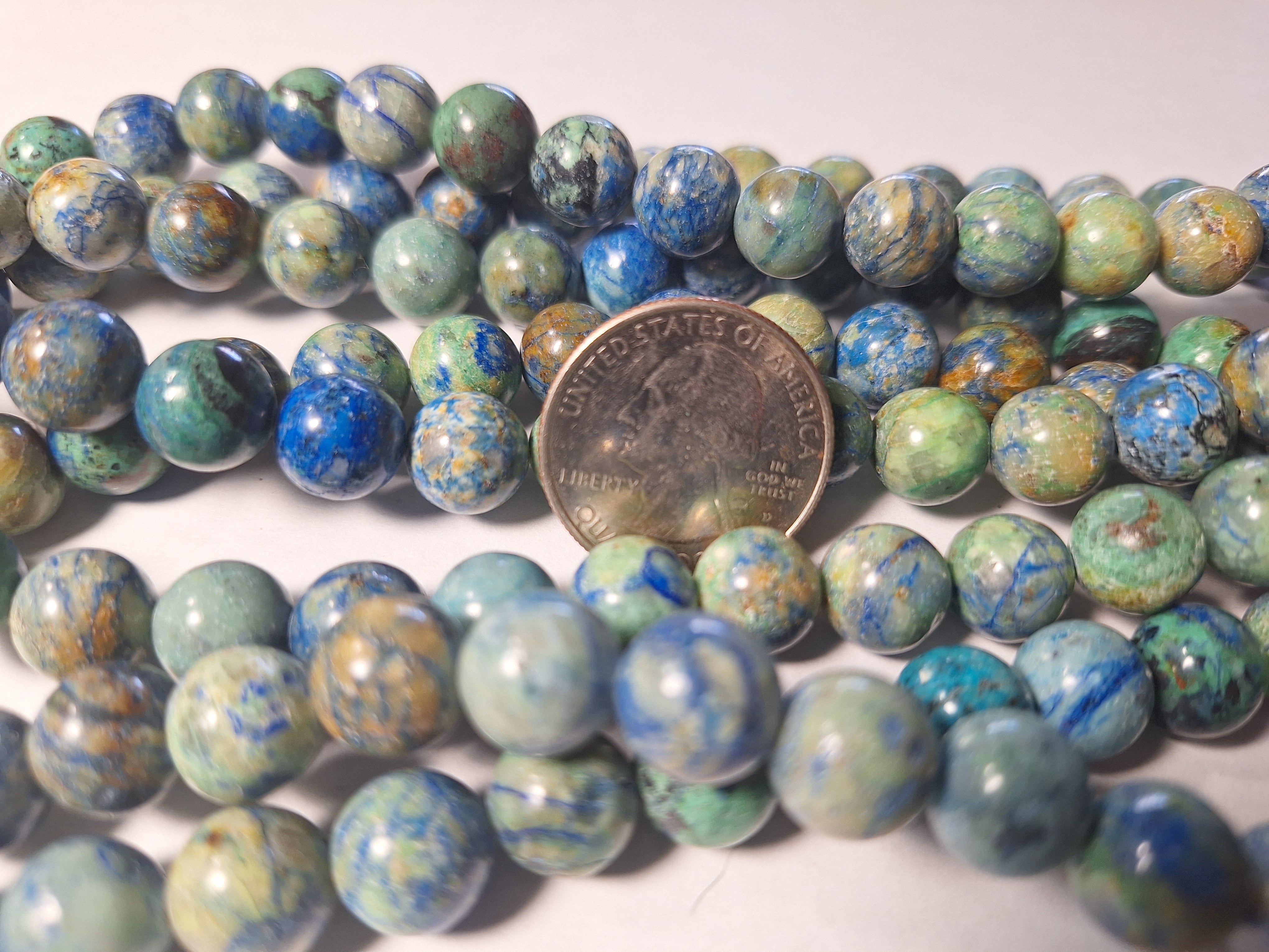 10mm Natural Azurite Round Gemstone Beads 16-Inch Strand