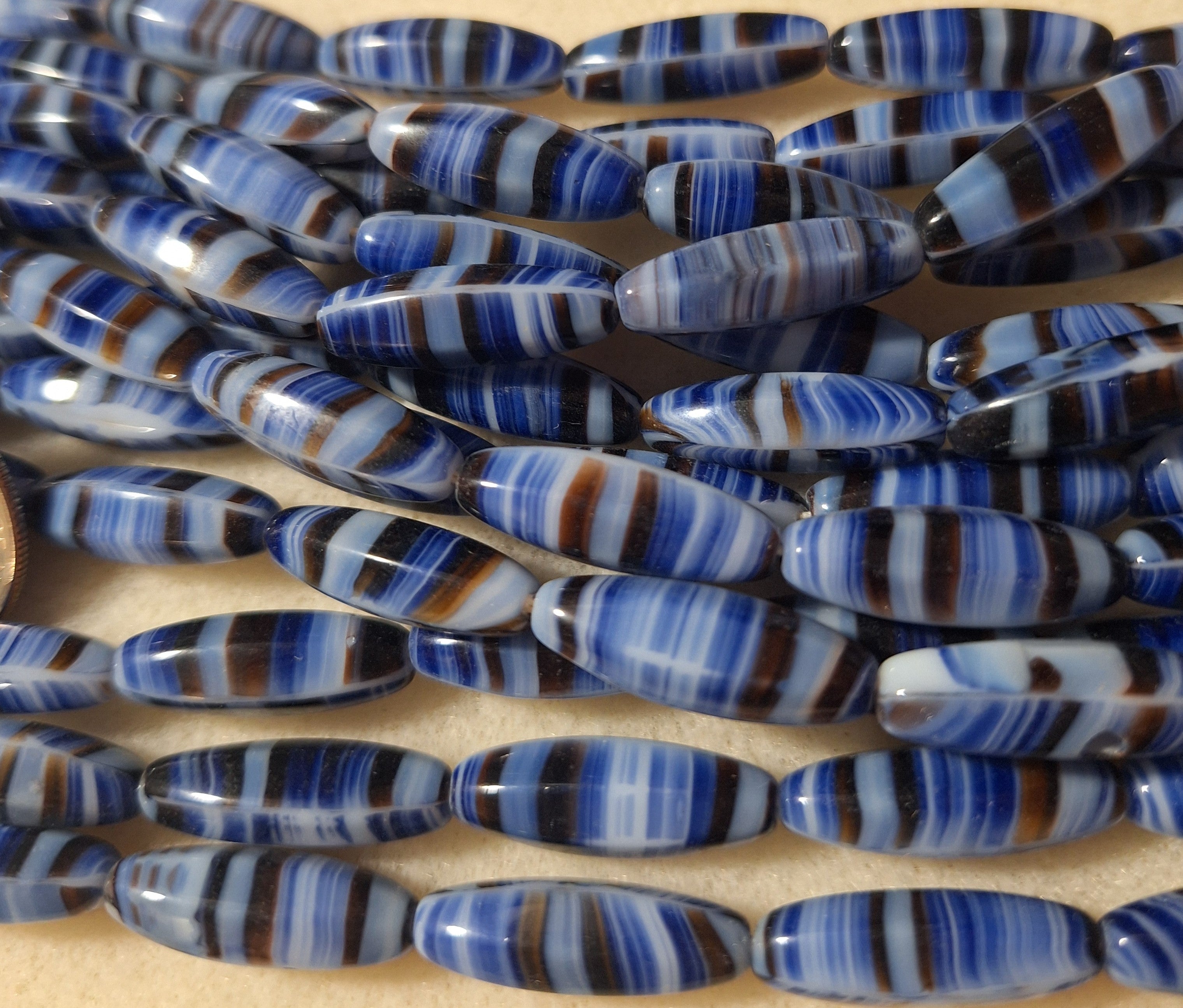 22x8mm Blue Quartz Rounded Oval Czech Glass Beads 25ct