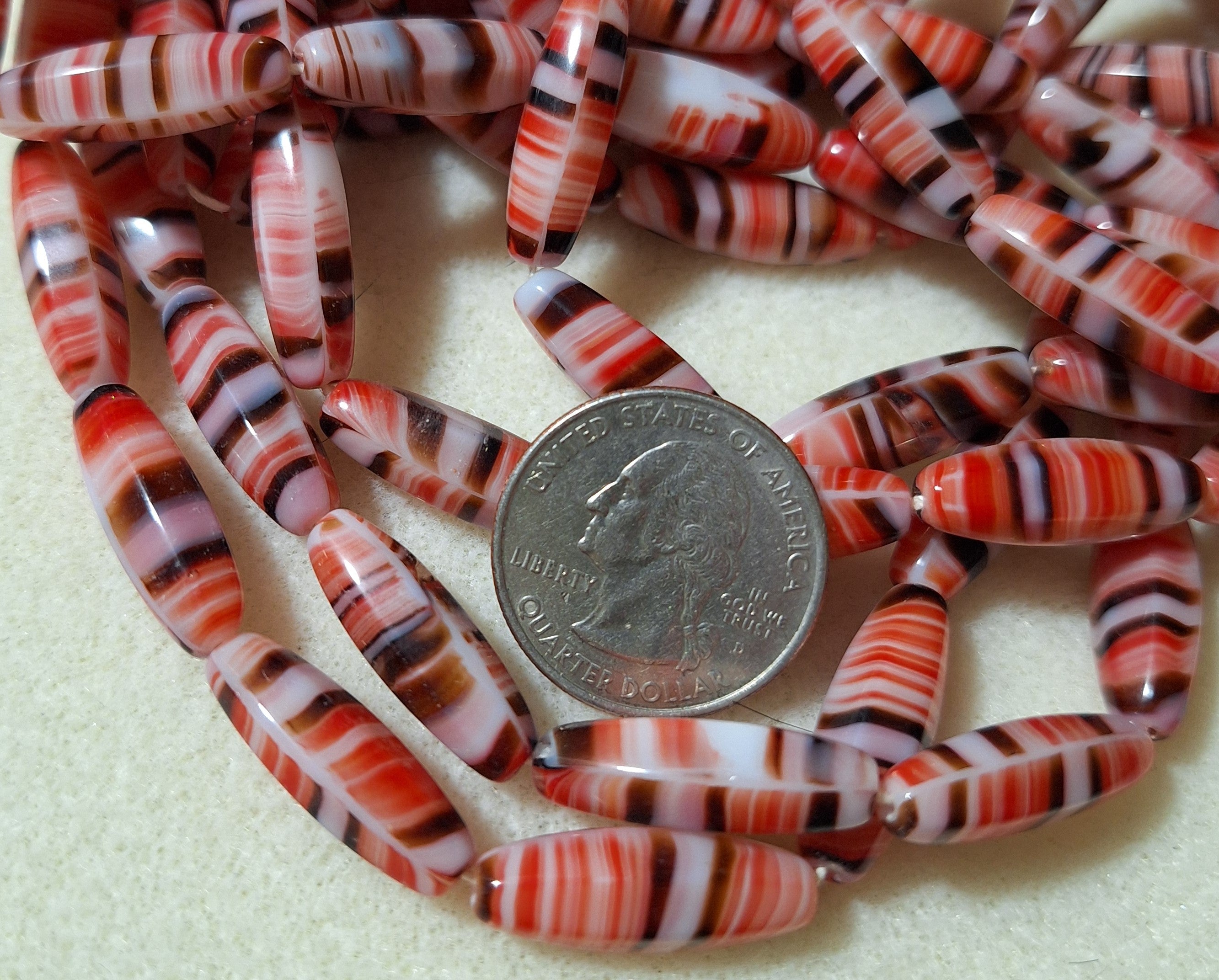 22x8mm Red Quartz Rounded Oval Czech Glass Beads 25ct