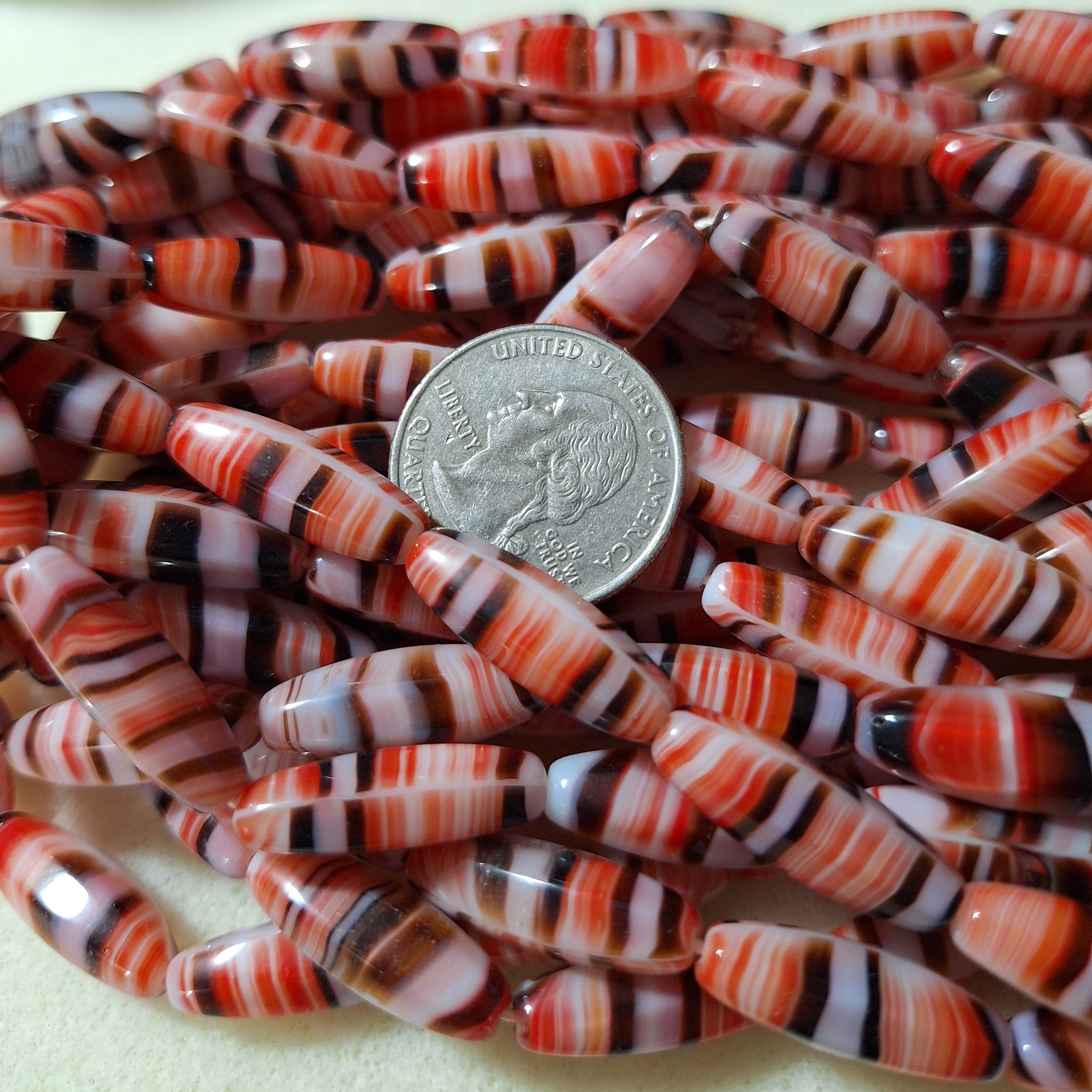 22x8mm Red Quartz Rounded Oval Czech Glass Beads 25ct
