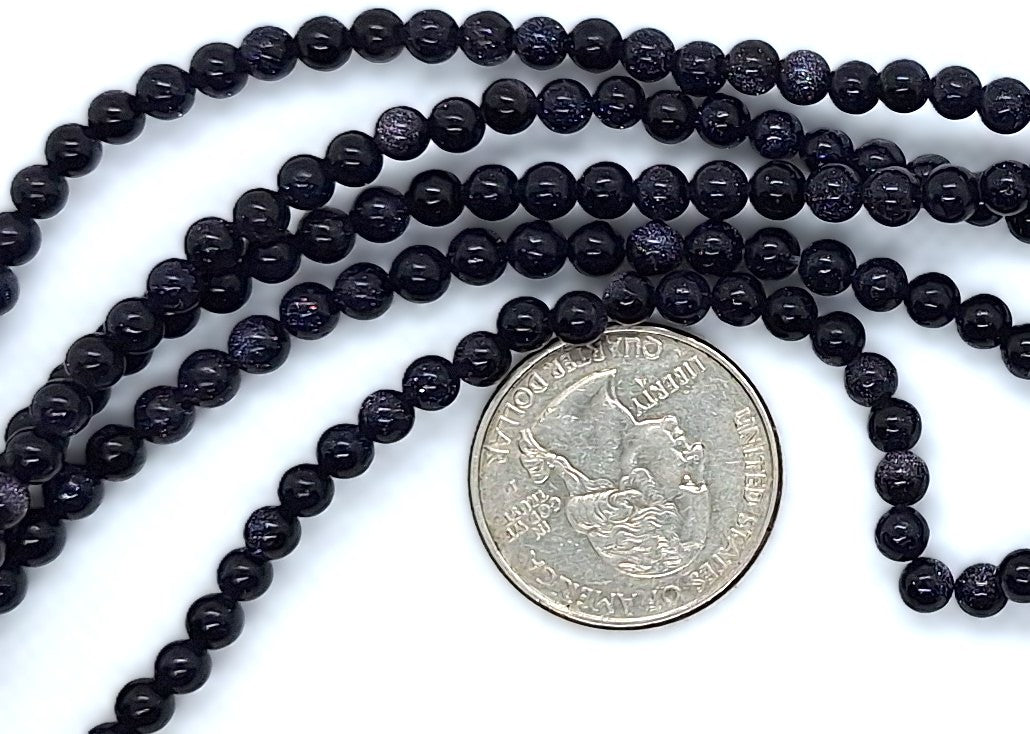 4mm Blue Goldstone Round Gemstone Beads 8-Inch Strand