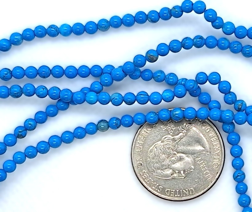 3mm Turquoise Blue Howlite Dyed Round Gemstone Beads 8-Inch Strand