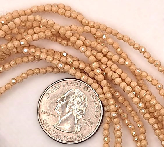 2mm Champagne Luster Opaque Fire-Polished Faceted Round Beads 50ct