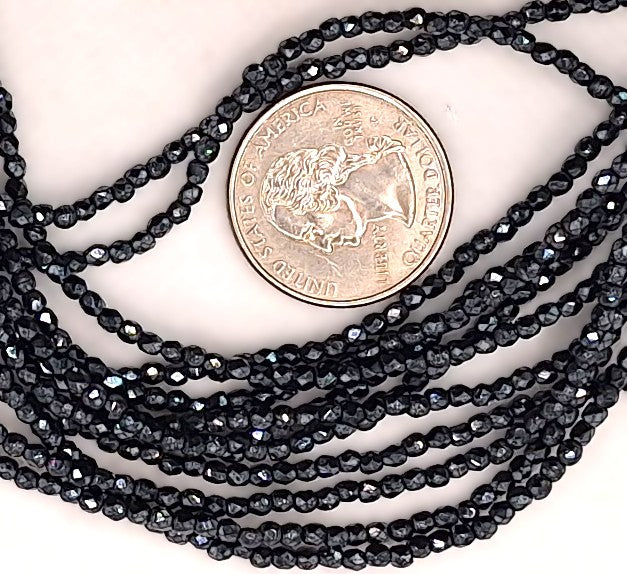 2mm Hematite Gunmetal Metallic Fire-Polished Faceted Round Beads 50ct