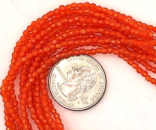 2mm Hyacinth Orange Gold Suede Fire-Polished Faceted Round Beads 50ct