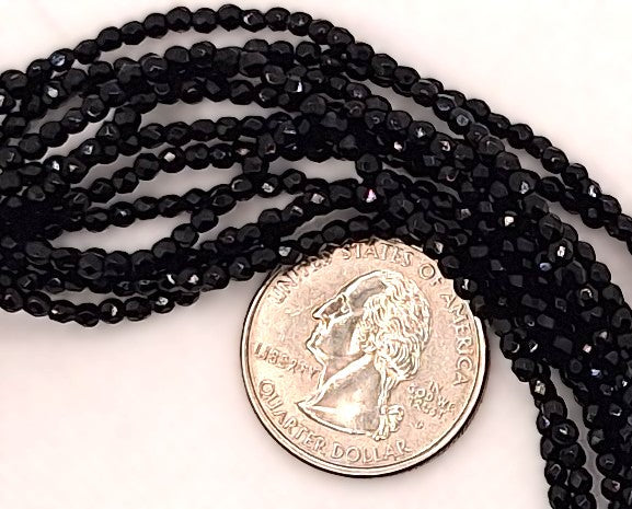 2mm Jet Black Opaque Fire-Polished Faceted Round Beads 50ct