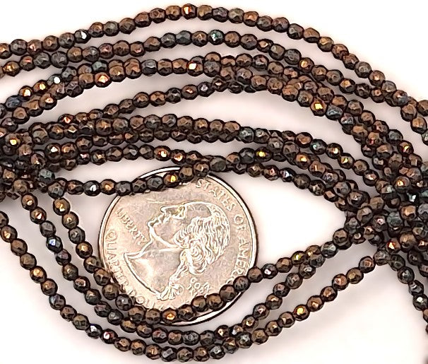 2mm Oxidized Bronze Clay Fire-Polished Faceted Round Beads 50ct