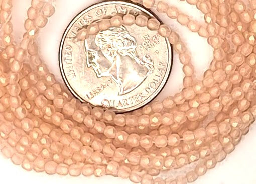 2mm Rosaline Pink Gold Suede Fire-Polished Faceted Round Beads 50ct