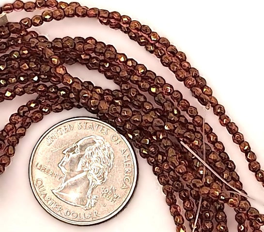 2mm Rose Gold Topaz Luster Transparent Fire-Polished Faceted Round Beads 50ct