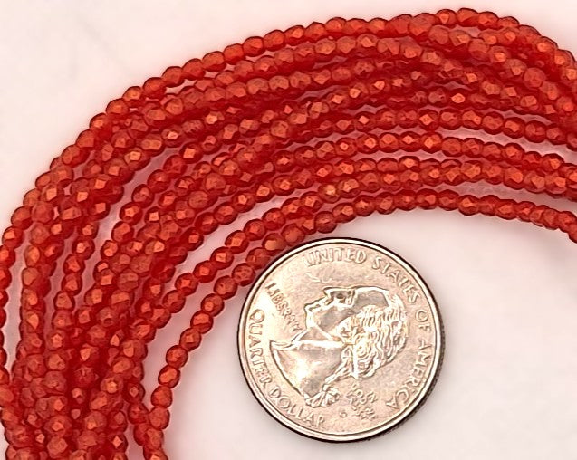 2mm Ruby Red Gold Suede Fire-Polished Faceted Round Beads 50ct
