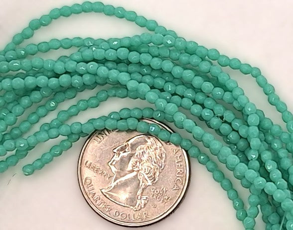 2mm Turquoise Blue Opaque Fire-Polished Faceted Round Beads 50ct