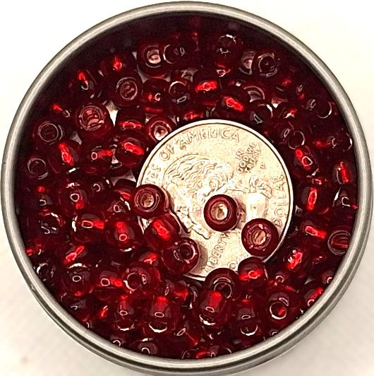 3/0 Ruby Transparent Silver-Lined Toho Round Seed Beads 25g