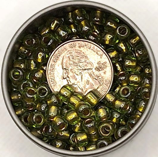 3/0 Gold-Lined Peridot Green Toho Round Seed Beads 25g
