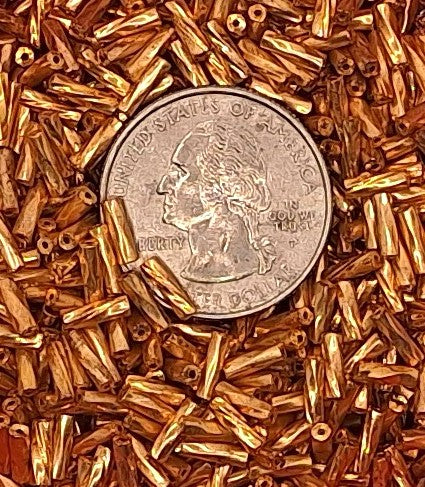 Yellow Gold Metallic Twisted Size 3 Bugle Beads 50g