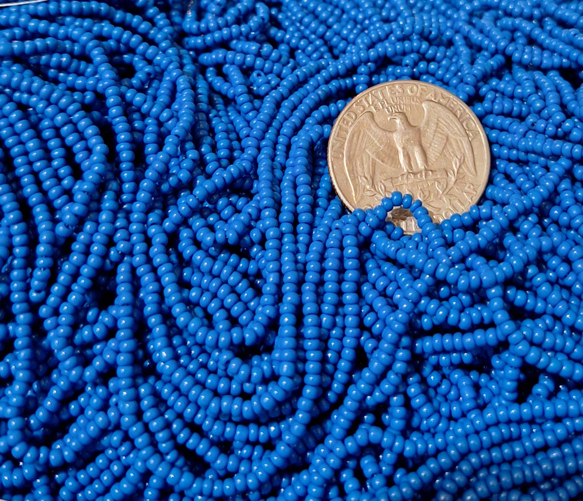 11/0 Teal Blue Opaque Czech Seed Beads Full Hank