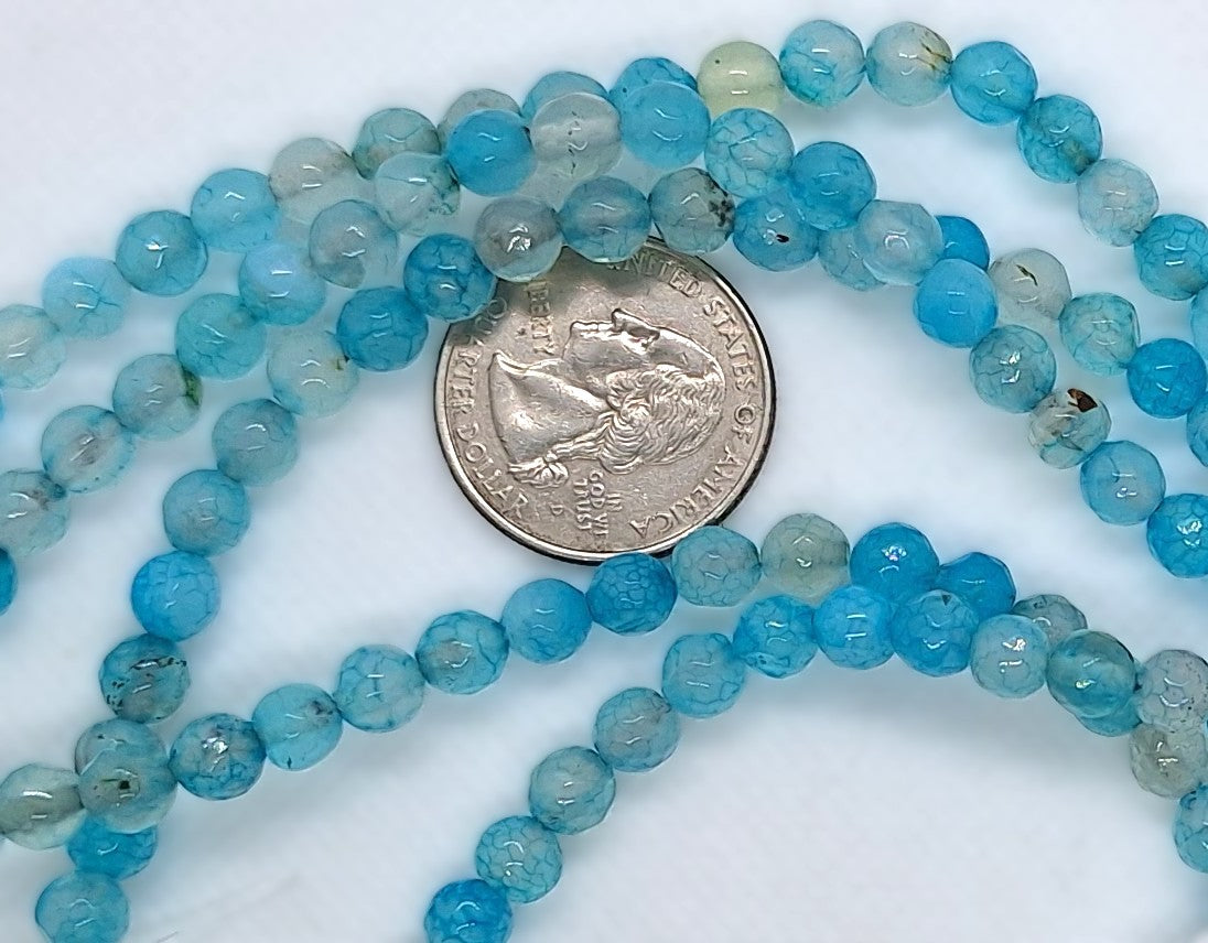 6mm Aqua Dyed Agate Faceted Round Gemstone Beads 8-Inch Strand