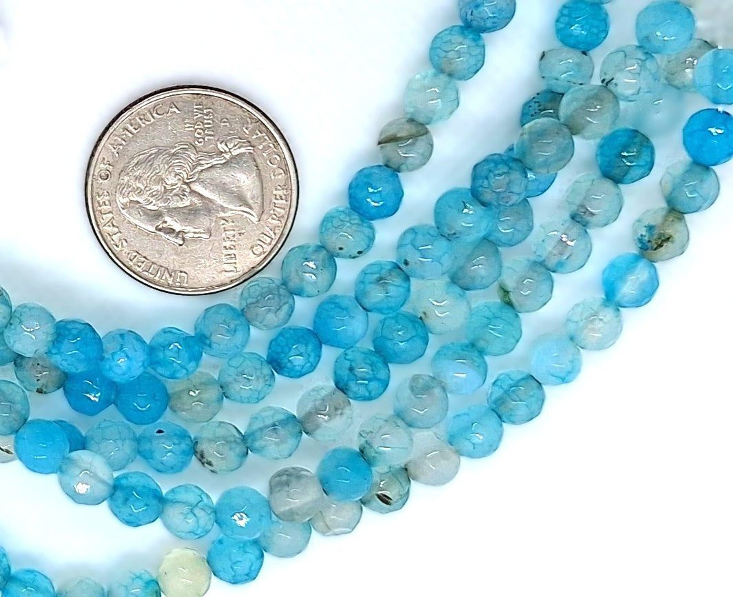 6mm Aqua Dyed Agate Faceted Round Gemstone Beads 8-Inch Strand