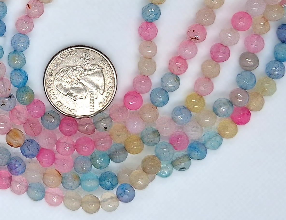 6mm Morganite Dyed Agate Faceted Round Gemstone Beads 8-Inch Strand