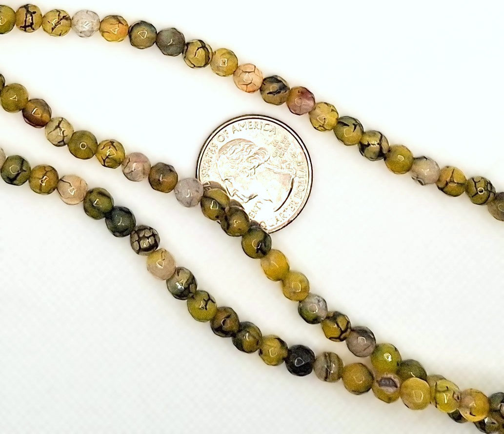 6mm Yellow-Green Agate Dyed Faceted Round Gemstone Beads 8-inch Strand