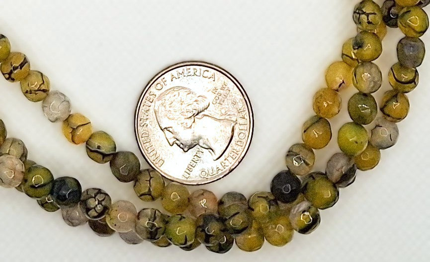 6mm Yellow-Green Agate Dyed Faceted Round Gemstone Beads 8-inch Strand