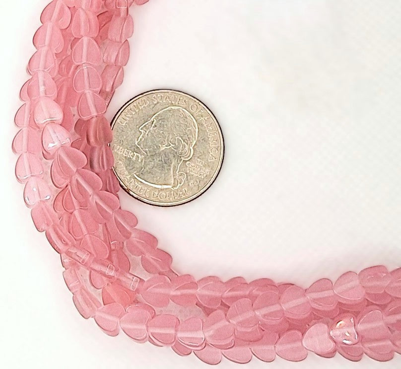 6mm Pink Flat Heart Cat's Eye Glass Beads 8-inch Strand