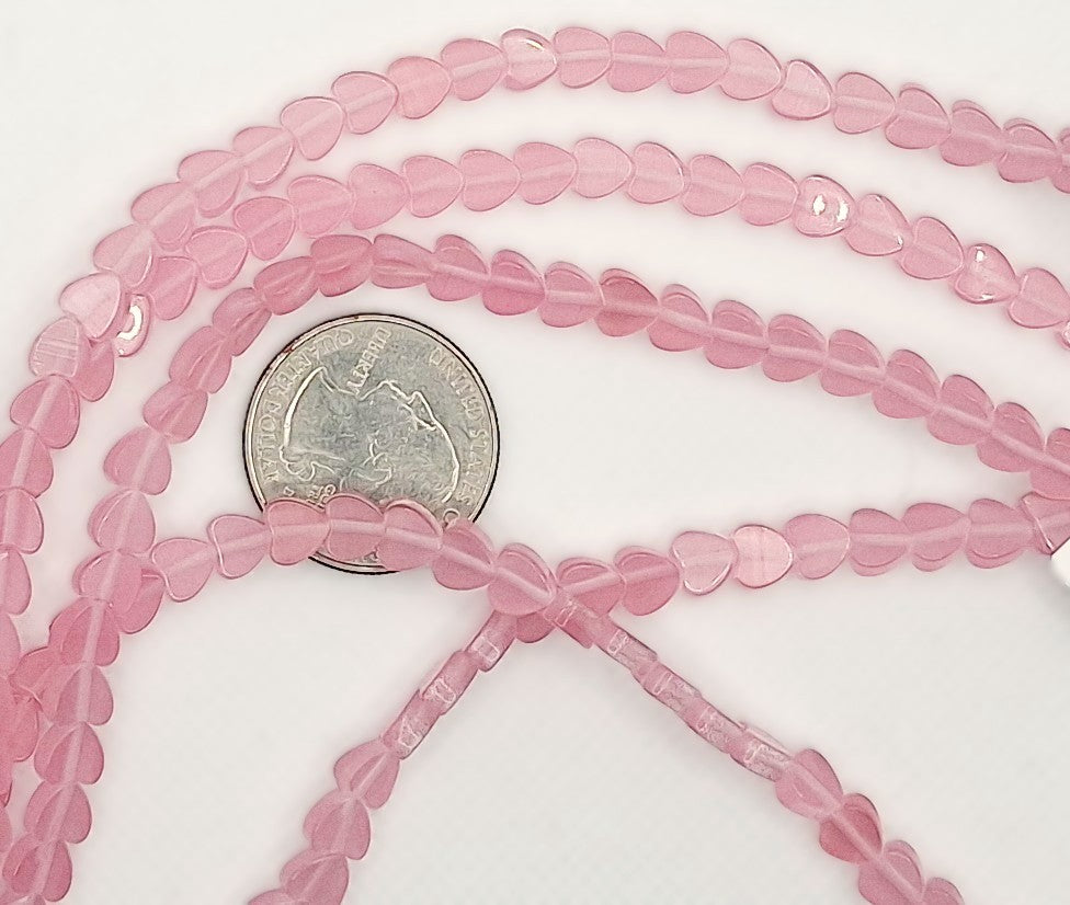 6mm Pink Flat Heart Cat's Eye Glass Beads 8-inch Strand