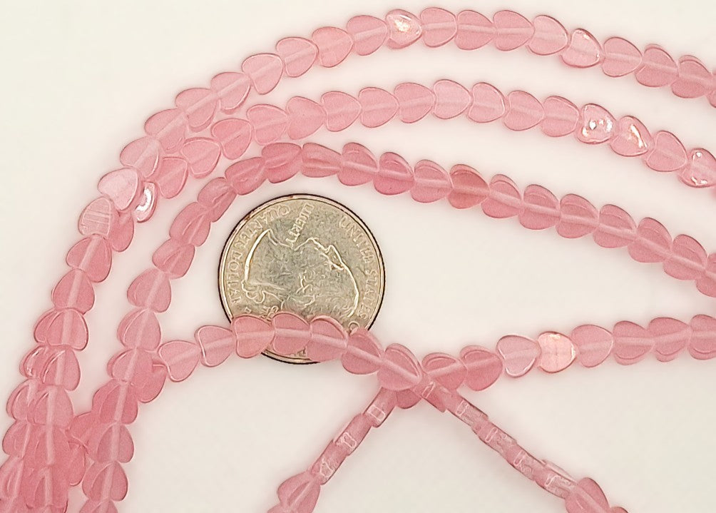 6mm Pink Flat Heart Cat's Eye Glass Beads 8-inch Strand