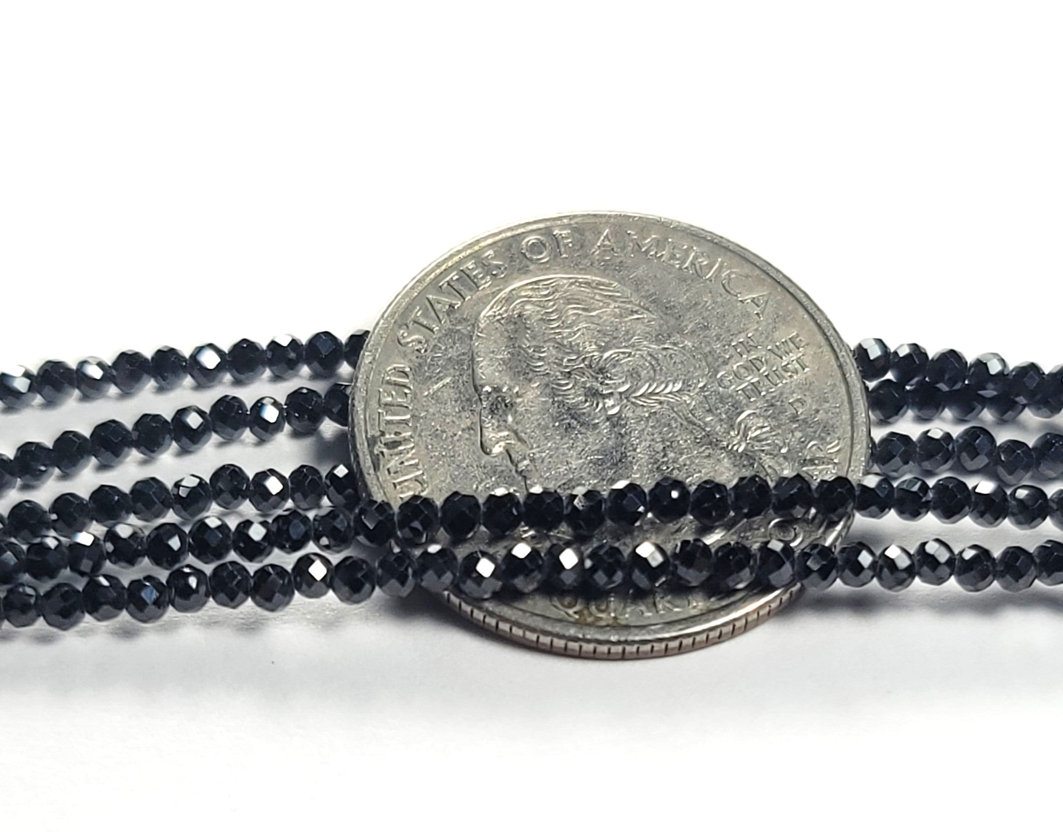 2mm Black Cubic Zirconia Faceted Round Gemstone Beads 8-Inch Strand