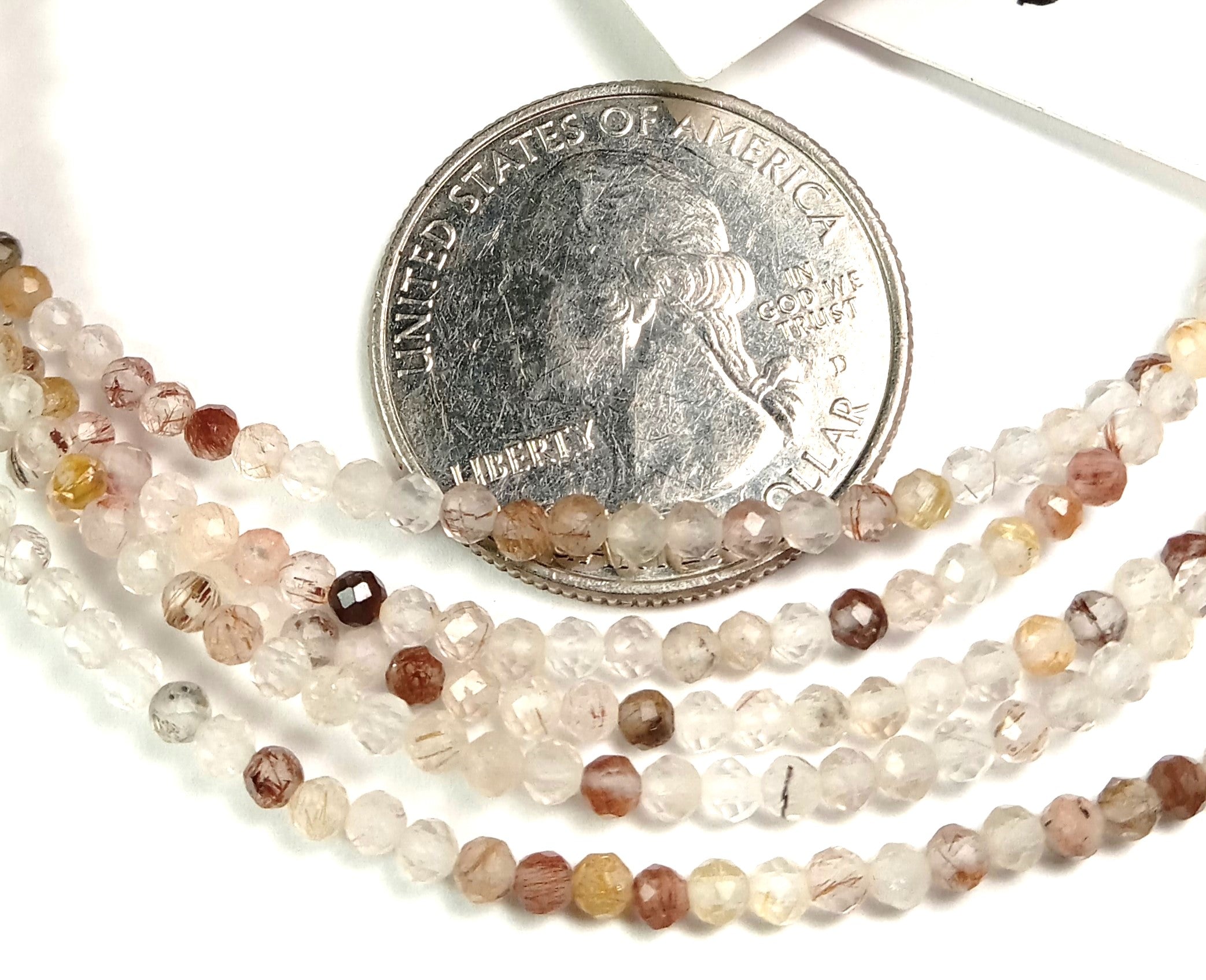 2mm Gold Rutilated Quartz Faceted Round Gemstone Beads 8-Inch Strand