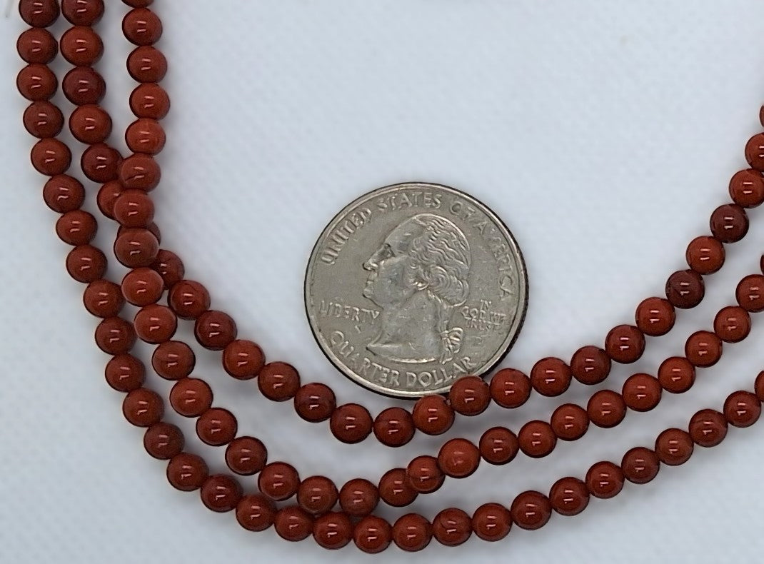 4mm Red Jasper Round Gemstone Beads 8-Inch Strand