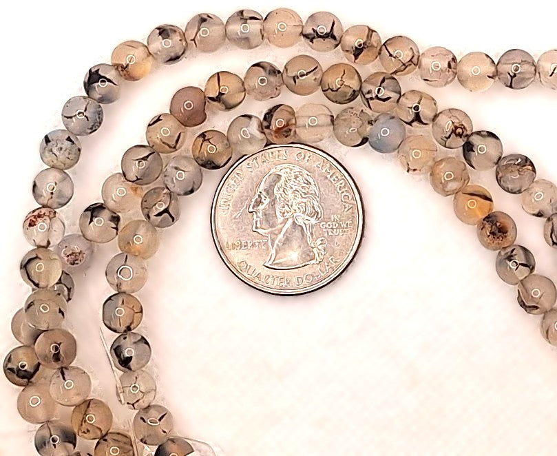 6mm Black White Agate Round Gemstone Beads 8-Inch Strand