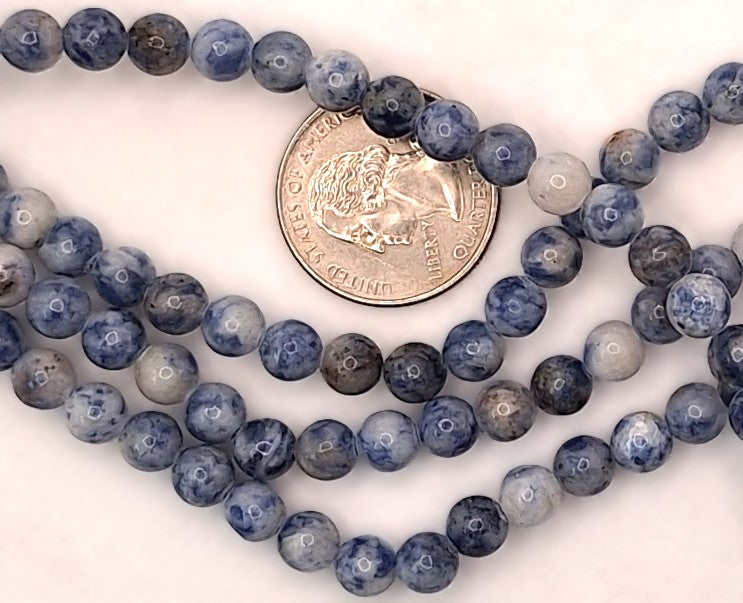 6mm Blue Spot Jasper Round Gemstone Beads 8-inch Strand