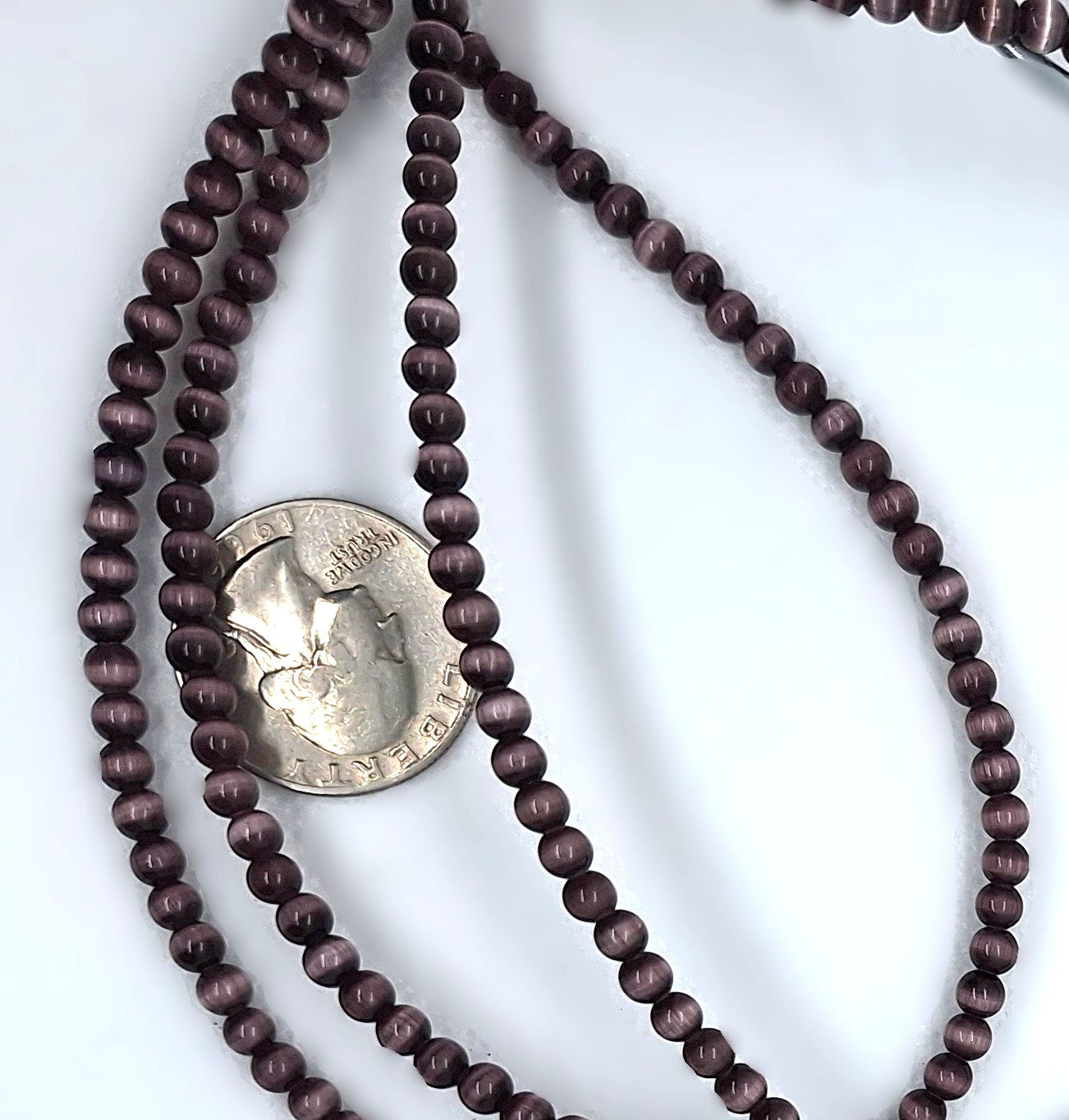 4mm Purple Cat Eye Round AA Glass Beads 16-Inch Strand