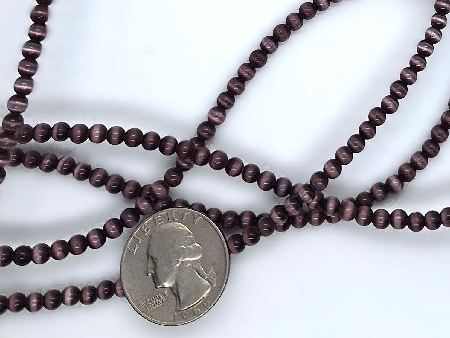 4mm Purple Cat Eye Round AA Glass Beads 16-Inch Strand