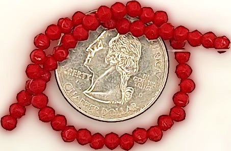 3mm Red Opaque English Cut Pressed Glass Czech Beads 50ct