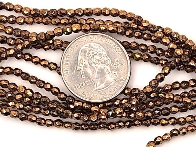 3mm Bronze Metallic Opaque Fire-Polished Faceted Round Beads 50ct