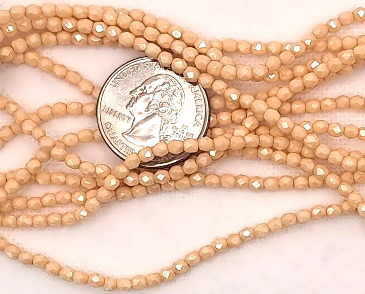 3mm Champagne Luster Opaque Fire-Polished Faceted Round Beads 50ct