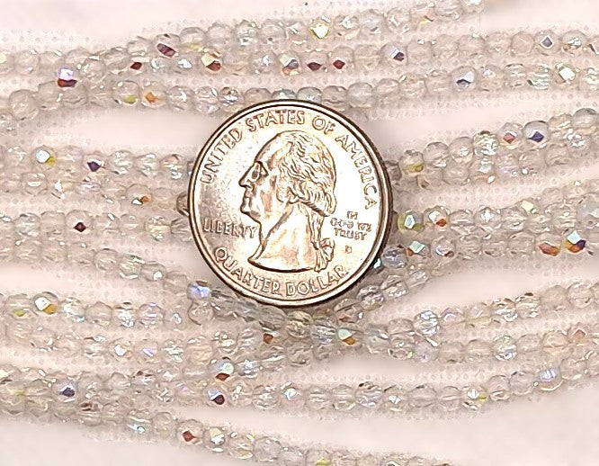 3mm Crystal Clear AB Transparent Fire-Polished Faceted Round Beads 50ct