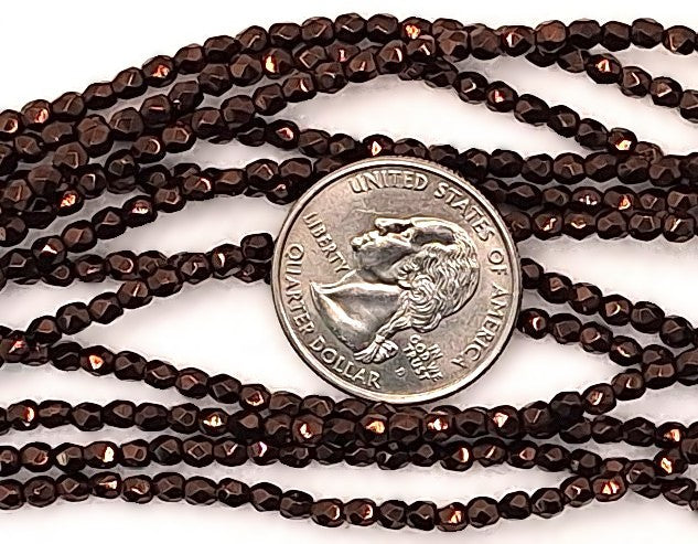 3mm Dark Bronze Metallic Opaque Fire-Polished Faceted Round Beads 50ct