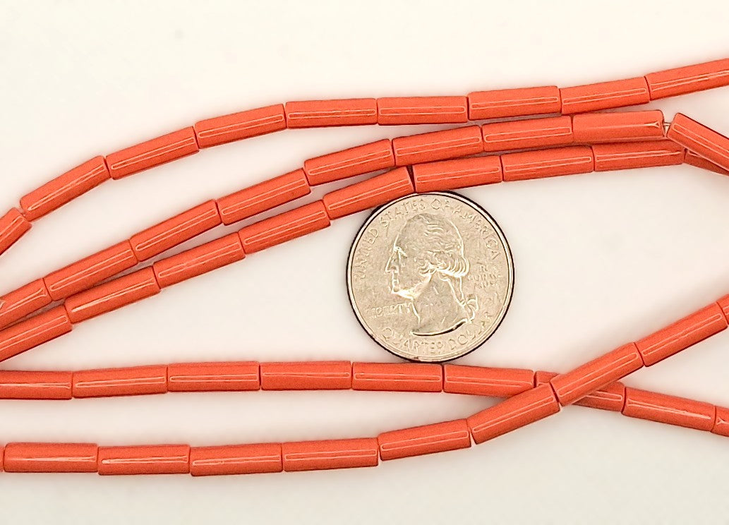 13x4mm Pink Coral Imitation Round Cylinder Resin Beads 8-inch Strand