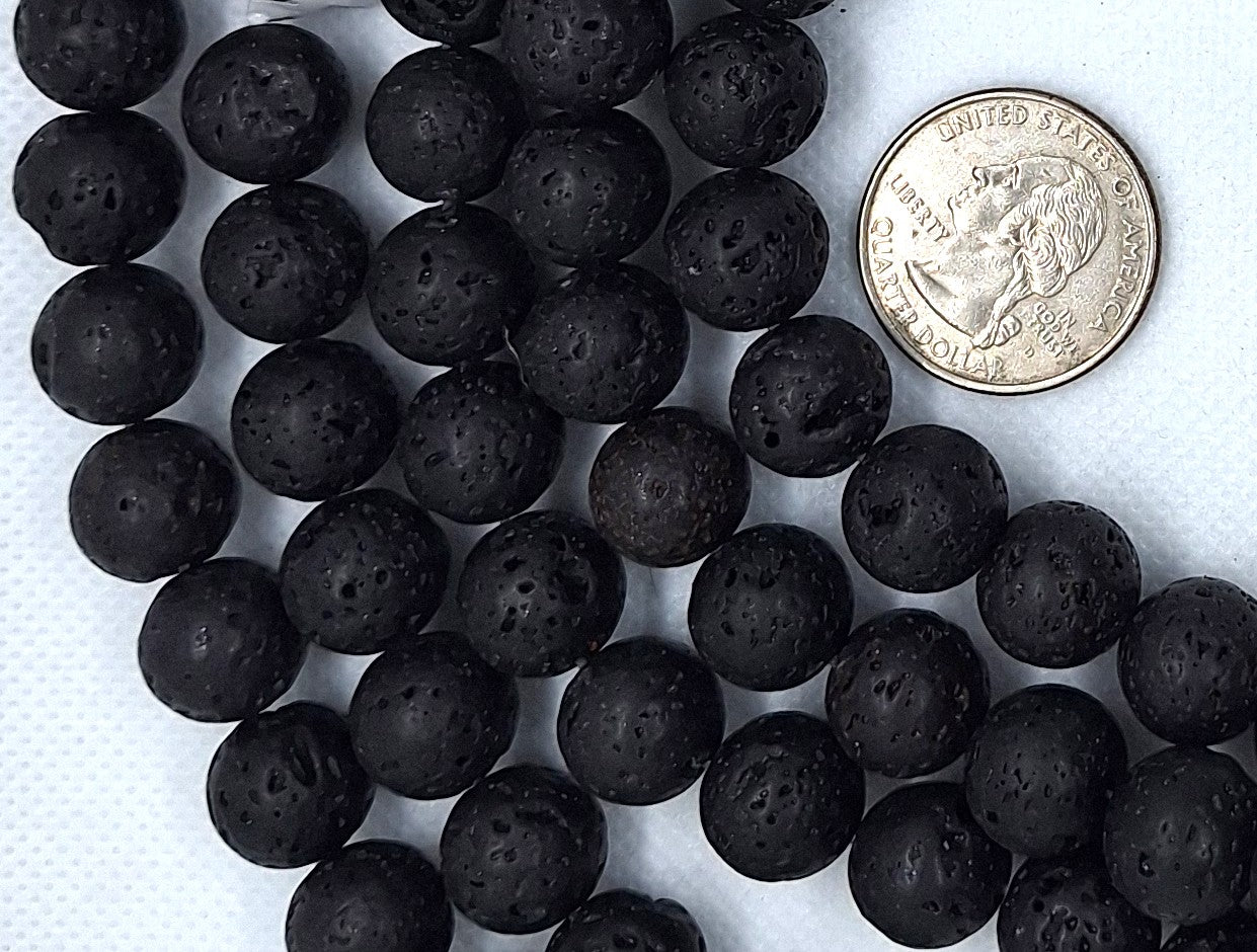 12mm Black Lava Round Gemstone Beads 8-Inch Strand