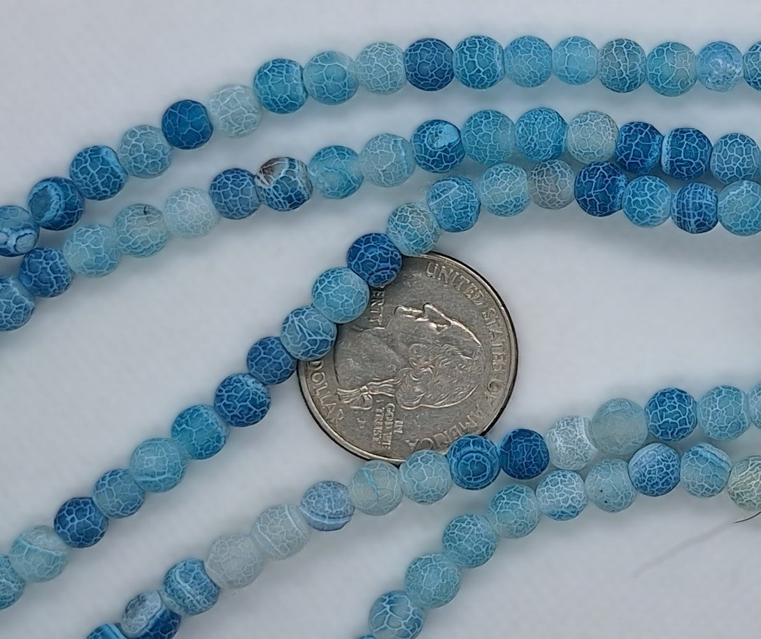 6mm Sky Blue Matte Crackle Agate Round Gemstone Beads 8-Inch Strand