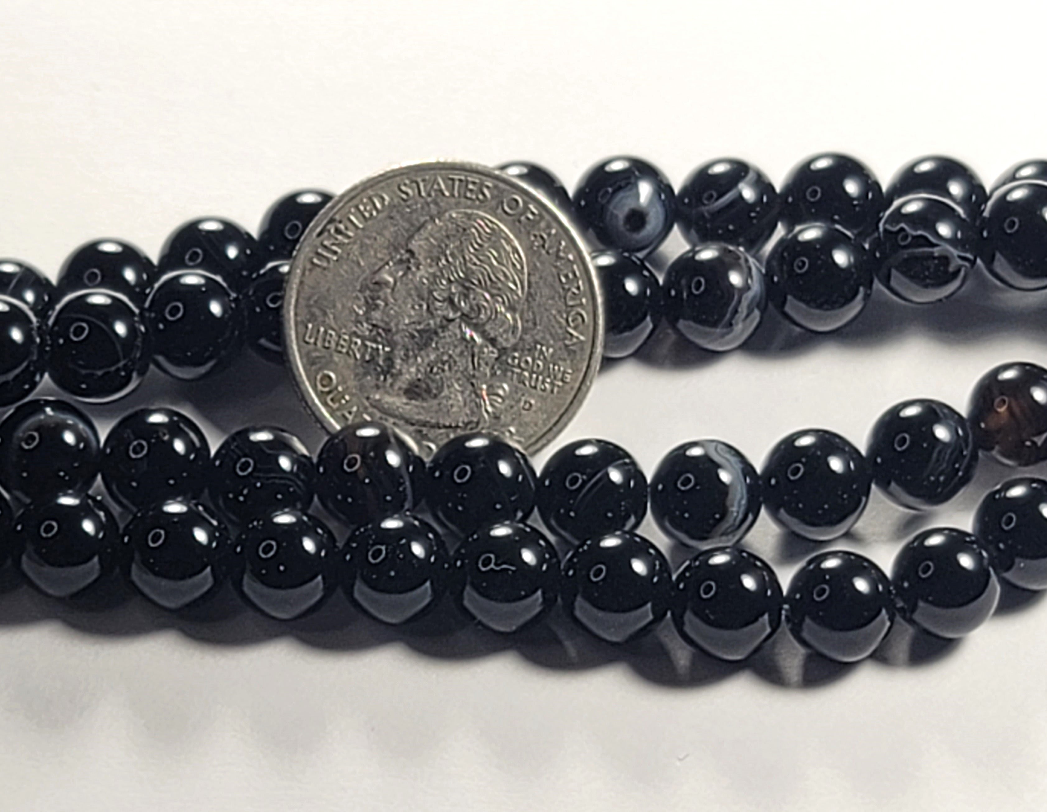 8mm Striped Black Onyx Round Gemstone Beads 8-Inch Strand