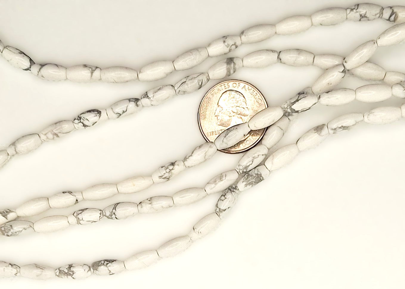12x5mm White Howlite Rice Gemstone Beads 8-inch Strand