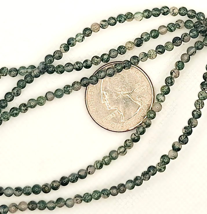 3mm Moss Agate Round Gemstone Beads 8-inch Strand