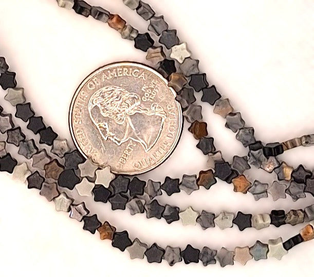 4mm Picasso Jasper Flat Star Gemstone Beads 8-Inch Strand