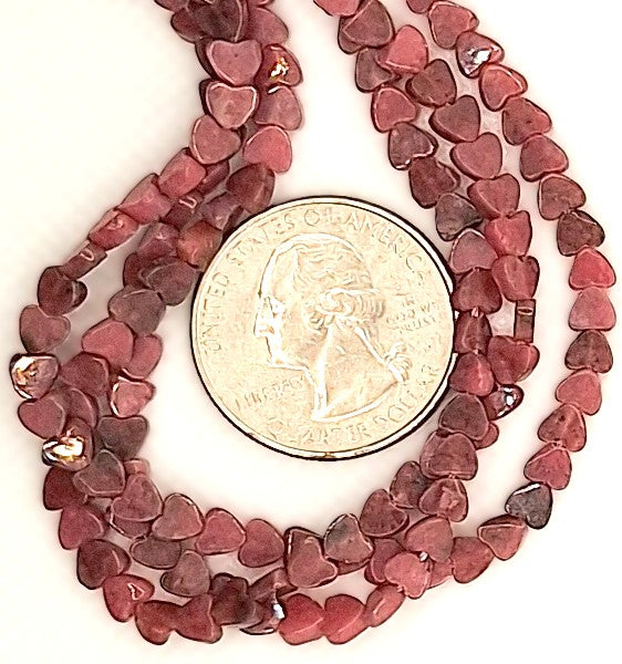 4mm Rhodonite Flat Heart Gemstone Beads 8-inch Strand