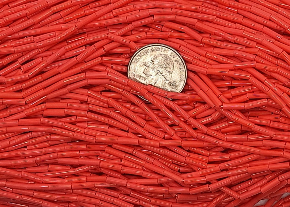 Coral Opaque Size 4 Bugle Beads Full Hank