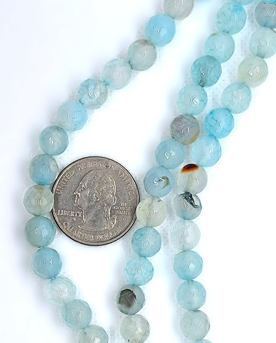 8mm Aqua Blue Dyed Agate Faceted Round Gemstone Beads 8-Inch Strand
